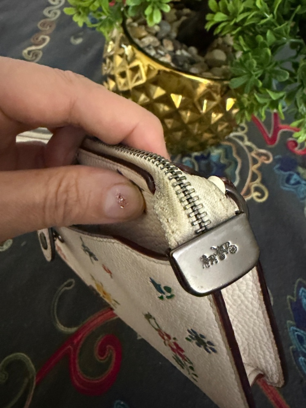 Coach Cream Floral Pebbled Leather Crossbody Bag - Picture 10 of 16